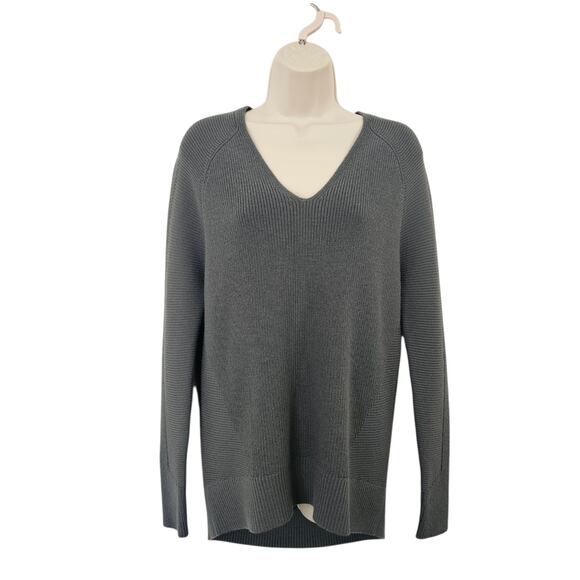 ATHLETA Hanover V-neck Merino Wool Ribbed Knit Sweater Gray Size XXS - Picture 1 of 7